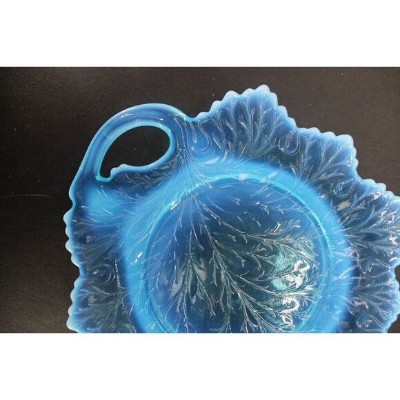 vintage Fenton Art Opalescent Glass Blue Plate 8" Leaf - Picture 5 of 6